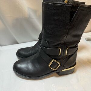 Vince Camuto Black Moto Boots with Gold Accents